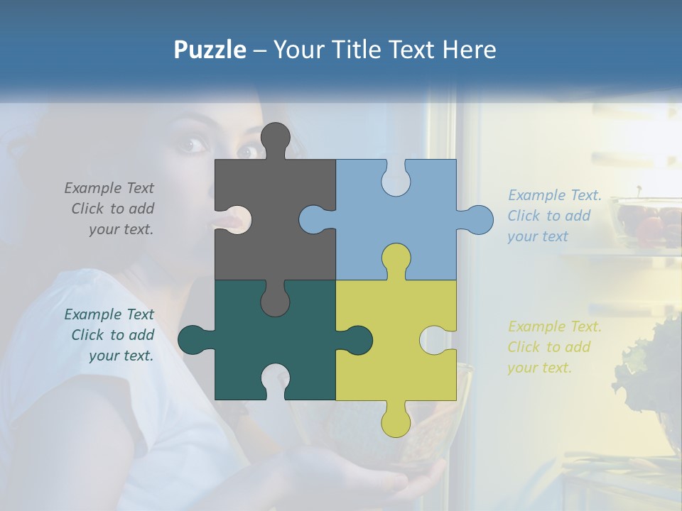 A Woman Eating Food From A Bowl In Front Of An Open Refrigerator PowerPoint Template