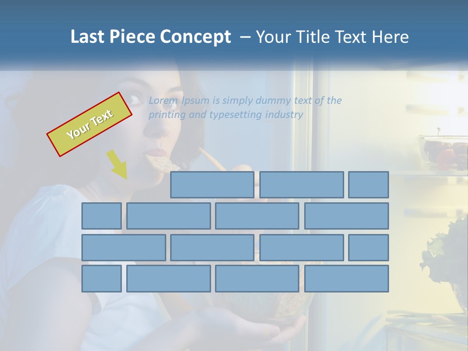 A Woman Eating Food From A Bowl In Front Of An Open Refrigerator PowerPoint Template