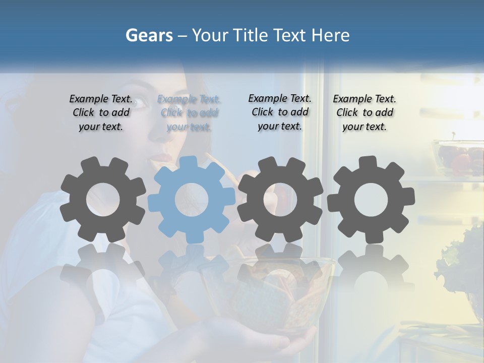 A Woman Eating Food From A Bowl In Front Of An Open Refrigerator PowerPoint Template