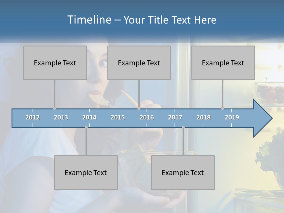 A Woman Eating Food From A Bowl In Front Of An Open Refrigerator PowerPoint Template