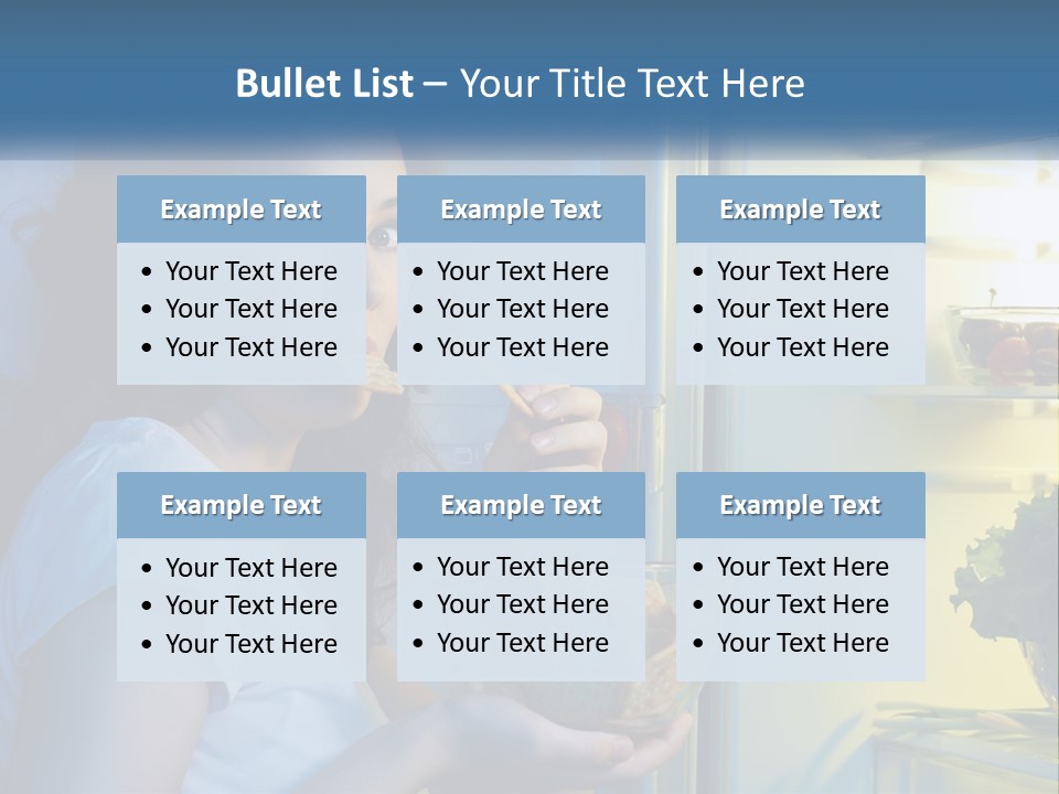 A Woman Eating Food From A Bowl In Front Of An Open Refrigerator PowerPoint Template