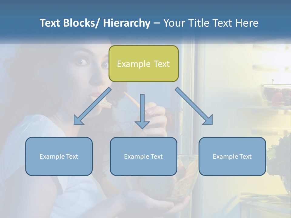 A Woman Eating Food From A Bowl In Front Of An Open Refrigerator PowerPoint Template