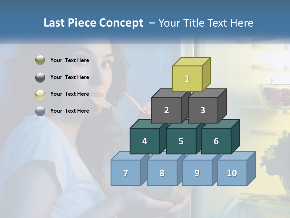 A Woman Eating Food From A Bowl In Front Of An Open Refrigerator PowerPoint Template