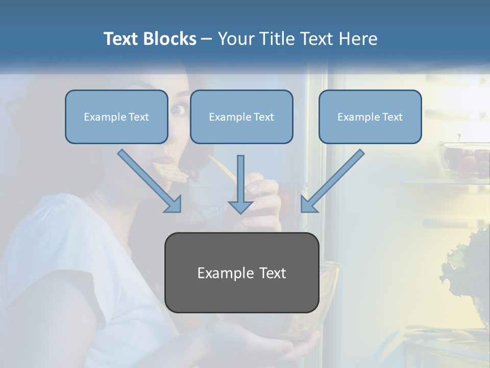 A Woman Eating Food From A Bowl In Front Of An Open Refrigerator PowerPoint Template