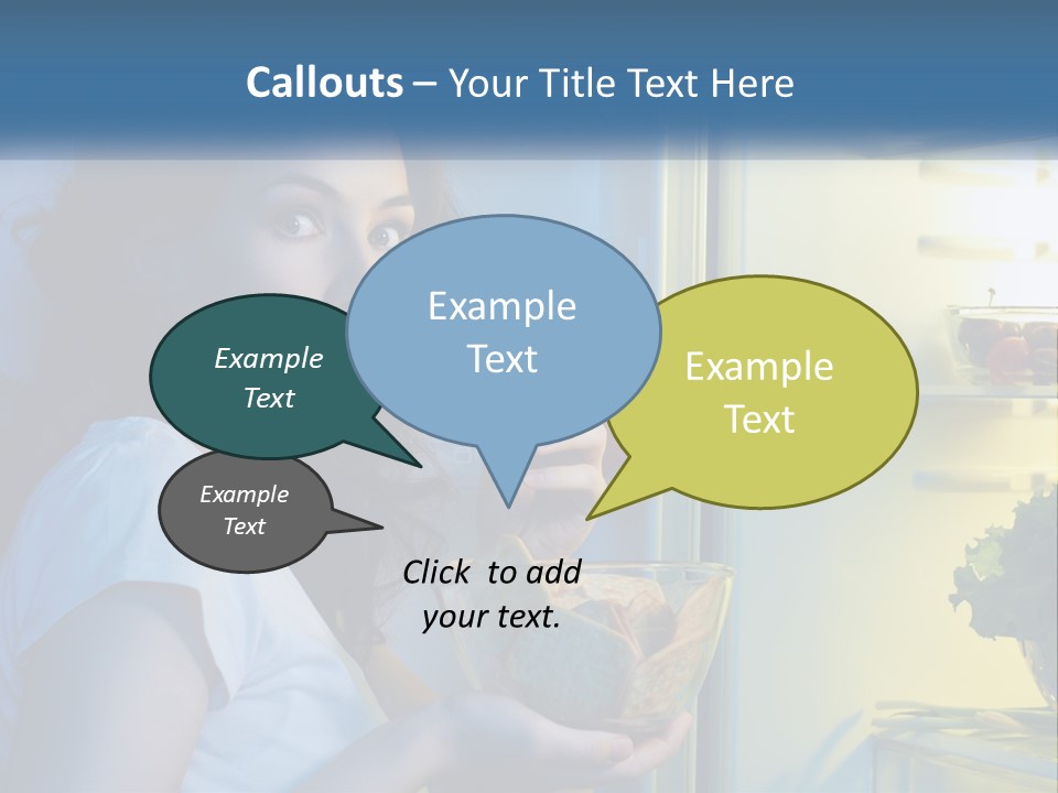 A Woman Eating Food From A Bowl In Front Of An Open Refrigerator PowerPoint Template