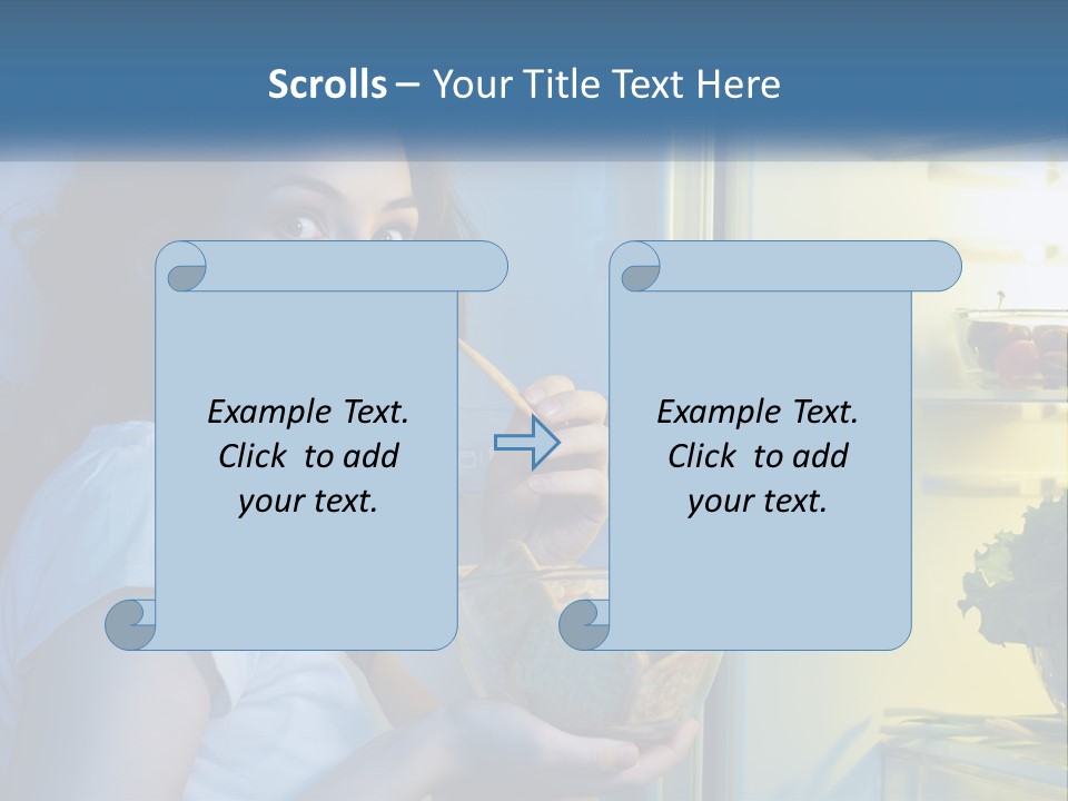 A Woman Eating Food From A Bowl In Front Of An Open Refrigerator PowerPoint Template