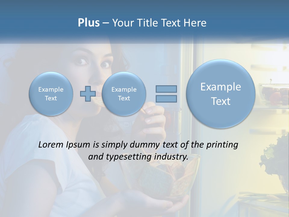 A Woman Eating Food From A Bowl In Front Of An Open Refrigerator PowerPoint Template