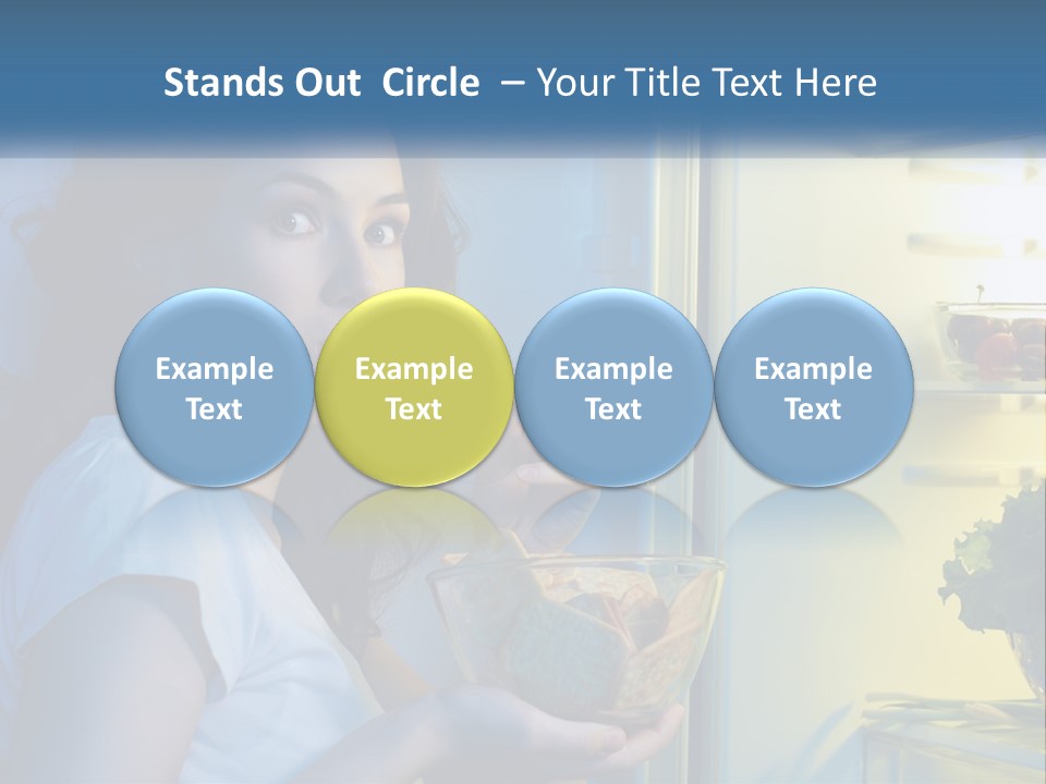 A Woman Eating Food From A Bowl In Front Of An Open Refrigerator PowerPoint Template