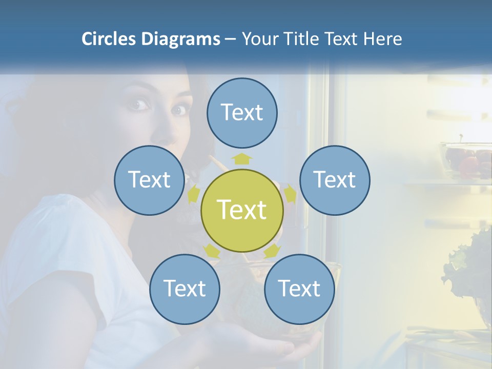 A Woman Eating Food From A Bowl In Front Of An Open Refrigerator PowerPoint Template