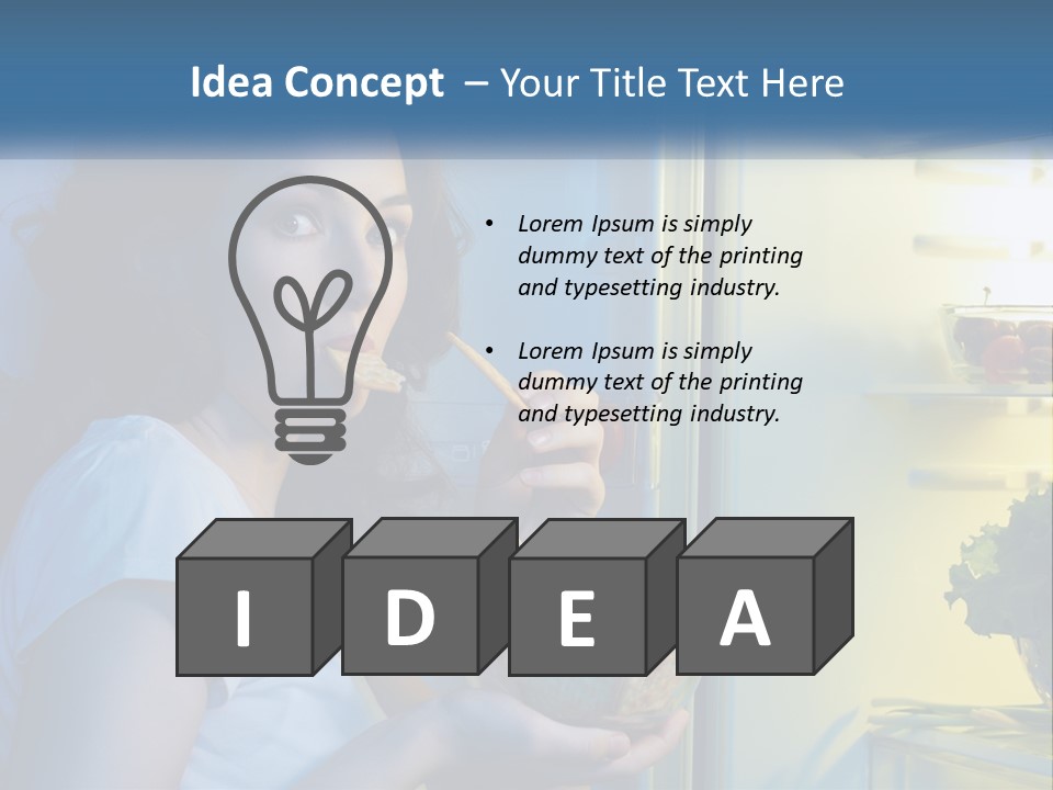 A Woman Eating Food From A Bowl In Front Of An Open Refrigerator PowerPoint Template