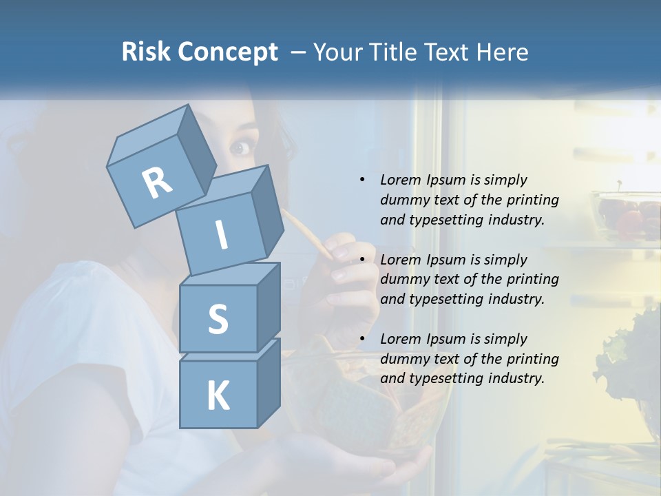 A Woman Eating Food From A Bowl In Front Of An Open Refrigerator PowerPoint Template