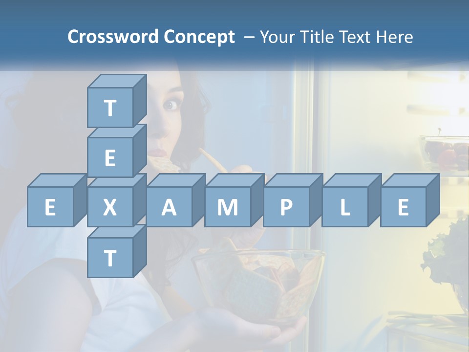 A Woman Eating Food From A Bowl In Front Of An Open Refrigerator PowerPoint Template