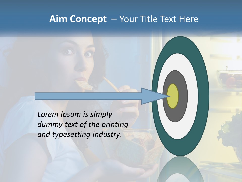 A Woman Eating Food From A Bowl In Front Of An Open Refrigerator PowerPoint Template