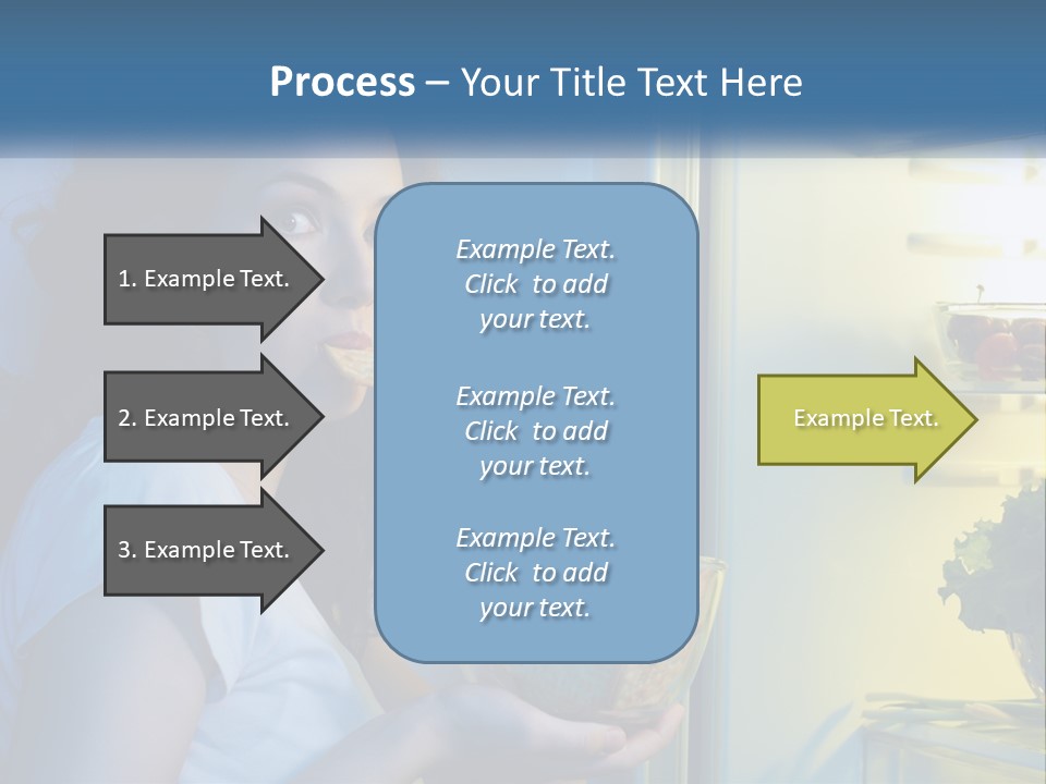 A Woman Eating Food From A Bowl In Front Of An Open Refrigerator PowerPoint Template