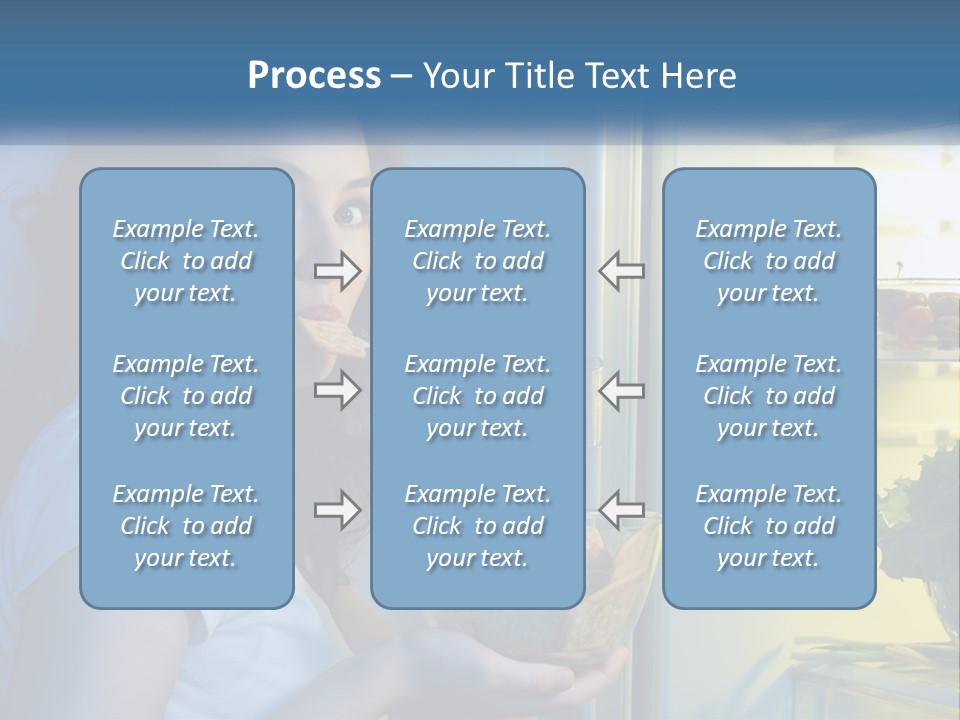 A Woman Eating Food From A Bowl In Front Of An Open Refrigerator PowerPoint Template