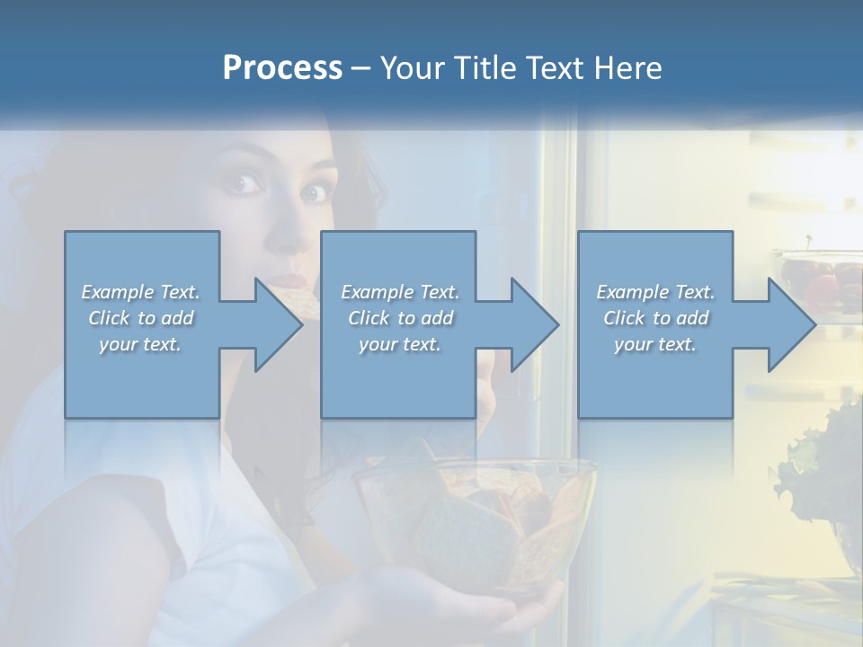 A Woman Eating Food From A Bowl In Front Of An Open Refrigerator PowerPoint Template