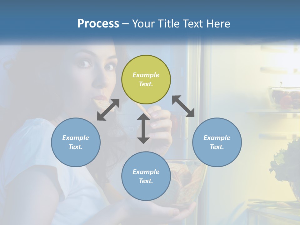 A Woman Eating Food From A Bowl In Front Of An Open Refrigerator PowerPoint Template