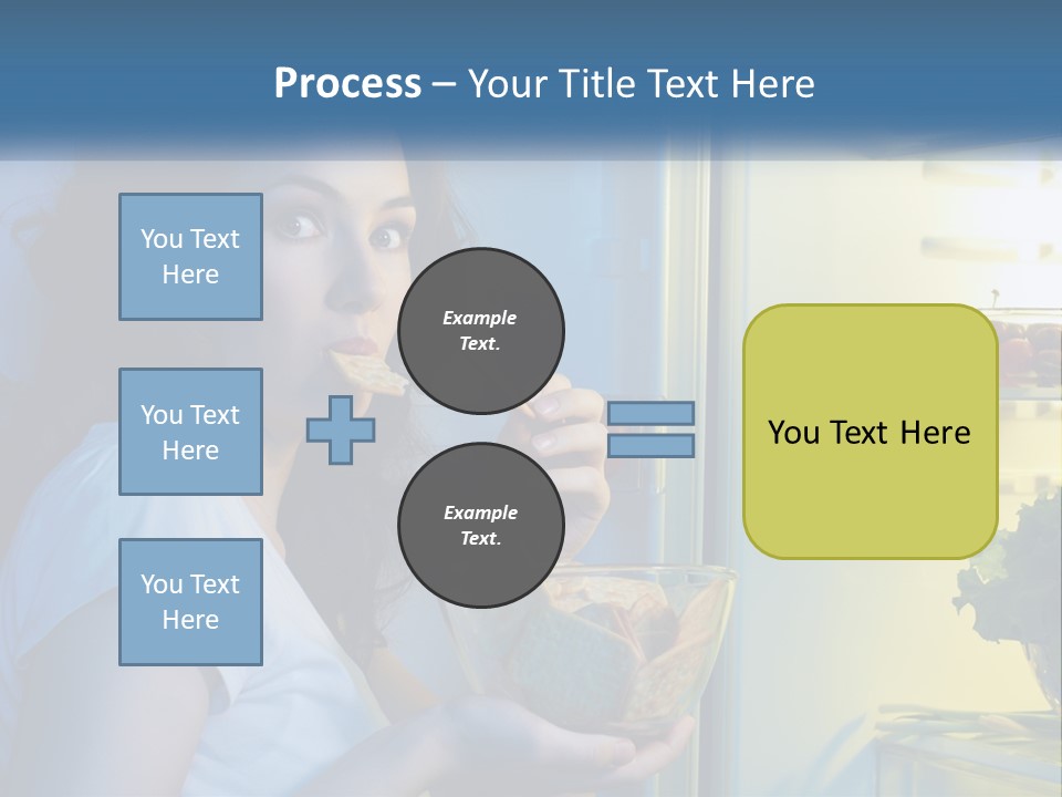 A Woman Eating Food From A Bowl In Front Of An Open Refrigerator PowerPoint Template