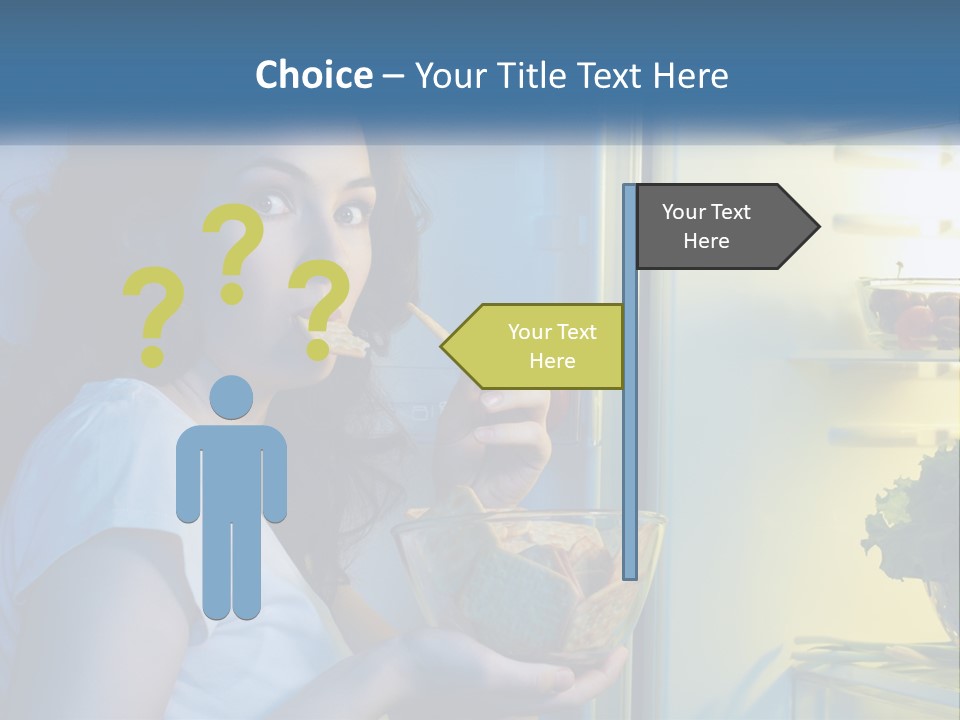 A Woman Eating Food From A Bowl In Front Of An Open Refrigerator PowerPoint Template