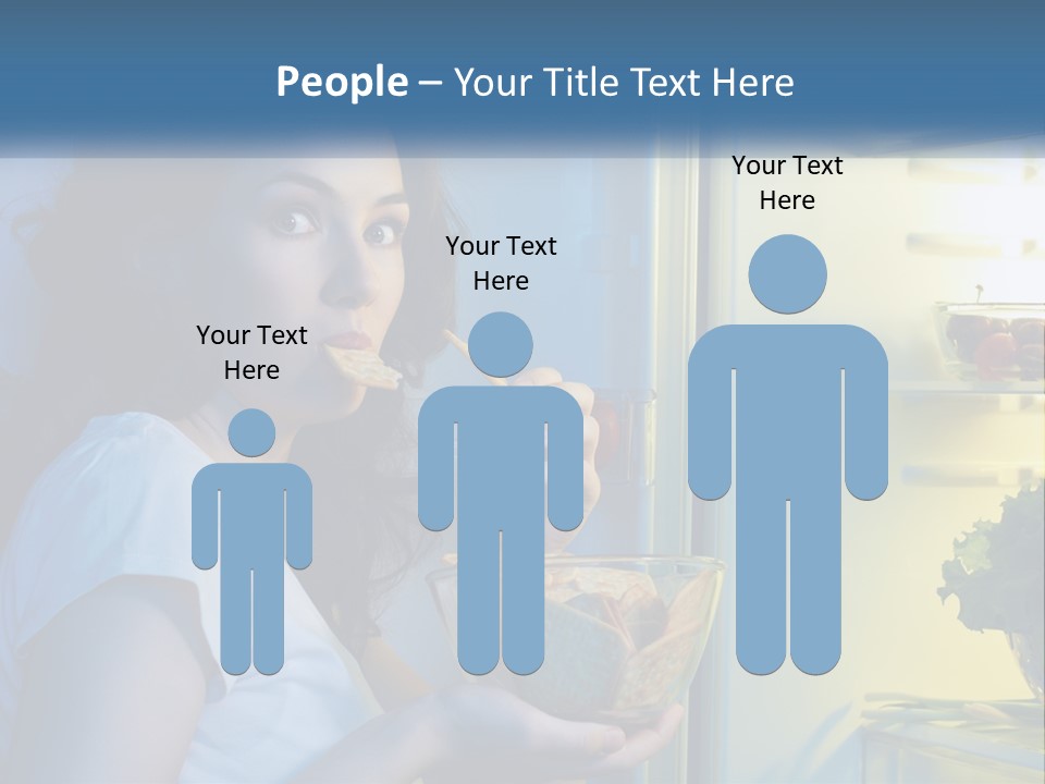 A Woman Eating Food From A Bowl In Front Of An Open Refrigerator PowerPoint Template