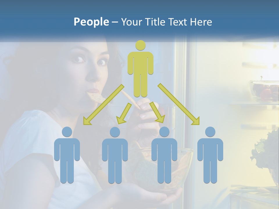 A Woman Eating Food From A Bowl In Front Of An Open Refrigerator PowerPoint Template