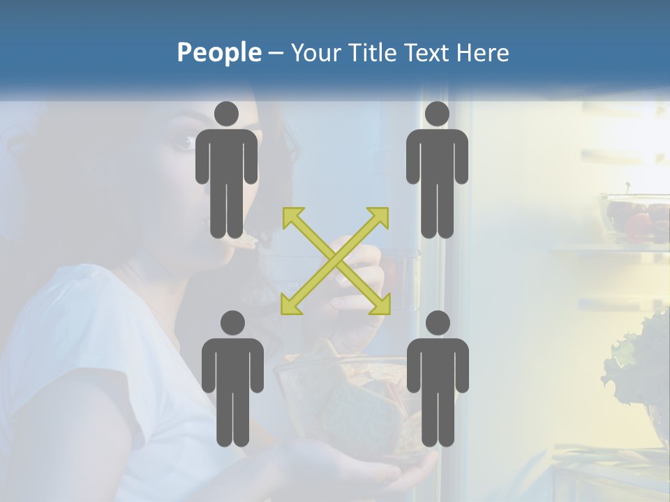 A Woman Eating Food From A Bowl In Front Of An Open Refrigerator PowerPoint Template