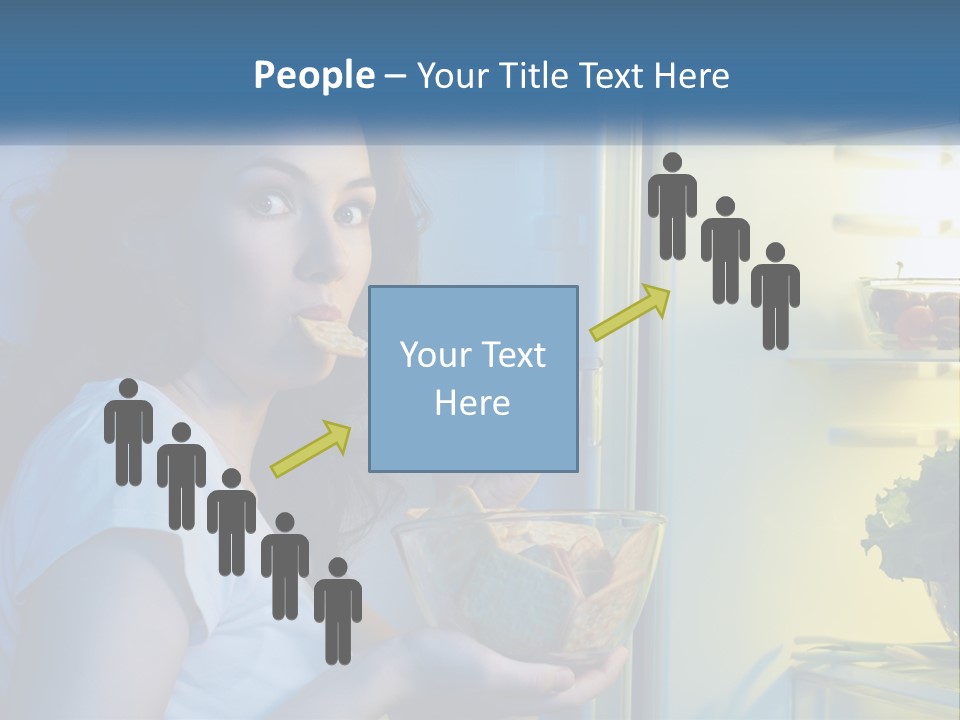 A Woman Eating Food From A Bowl In Front Of An Open Refrigerator PowerPoint Template