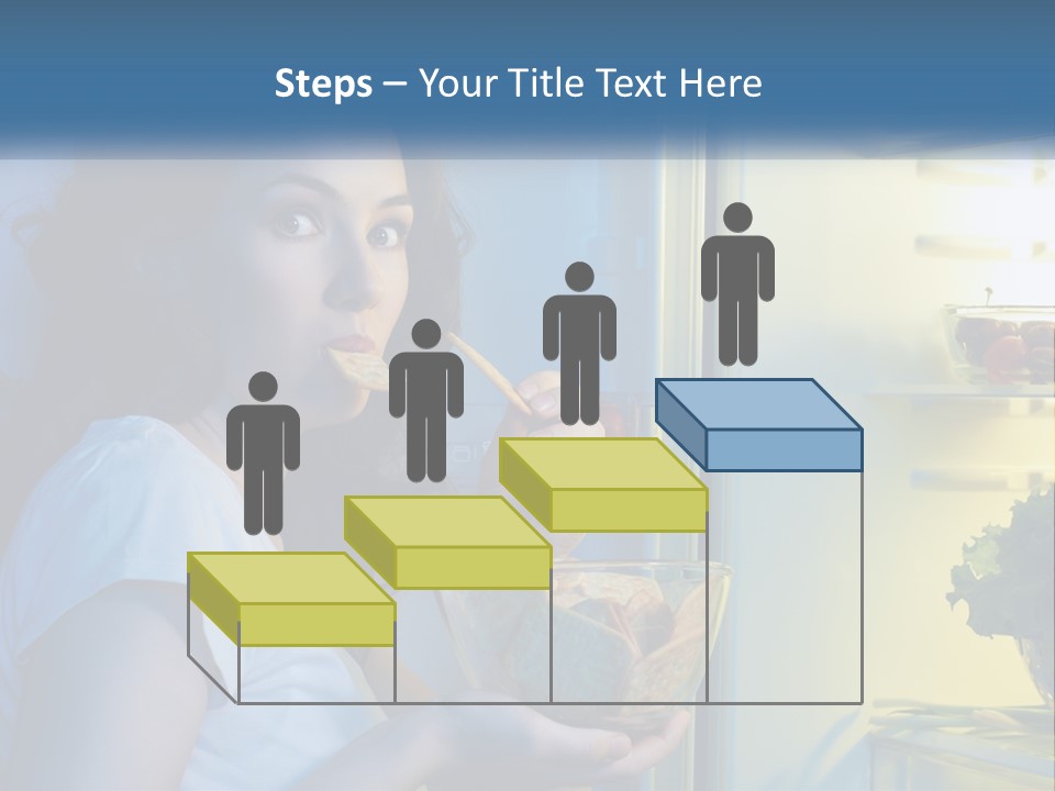 A Woman Eating Food From A Bowl In Front Of An Open Refrigerator PowerPoint Template