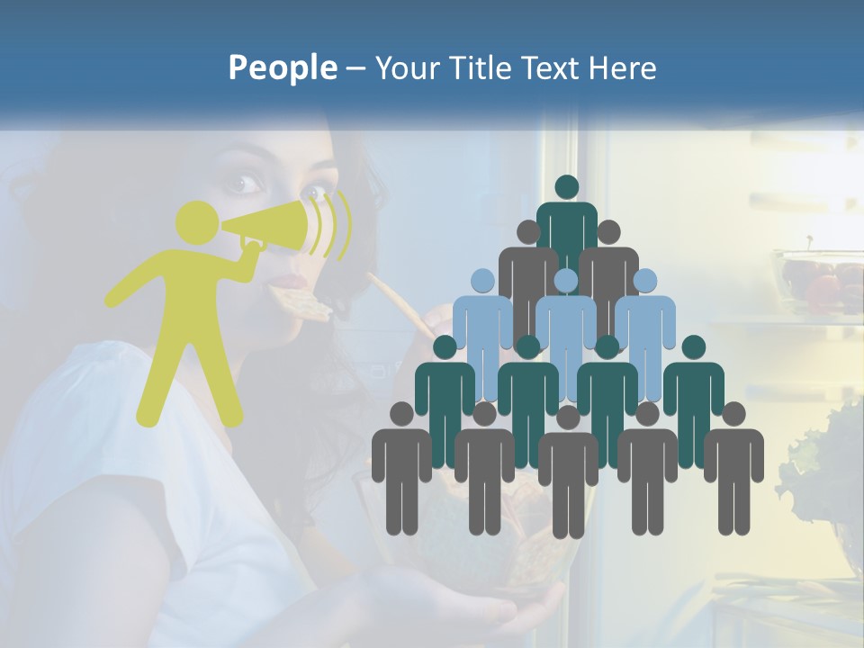 A Woman Eating Food From A Bowl In Front Of An Open Refrigerator PowerPoint Template