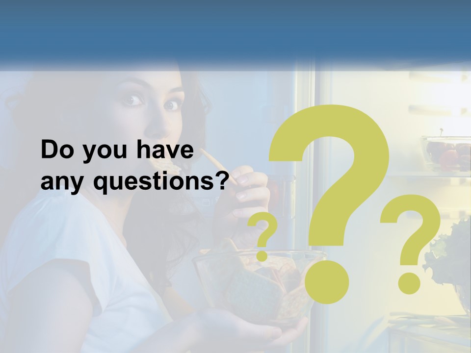 A Woman Eating Food From A Bowl In Front Of An Open Refrigerator PowerPoint Template