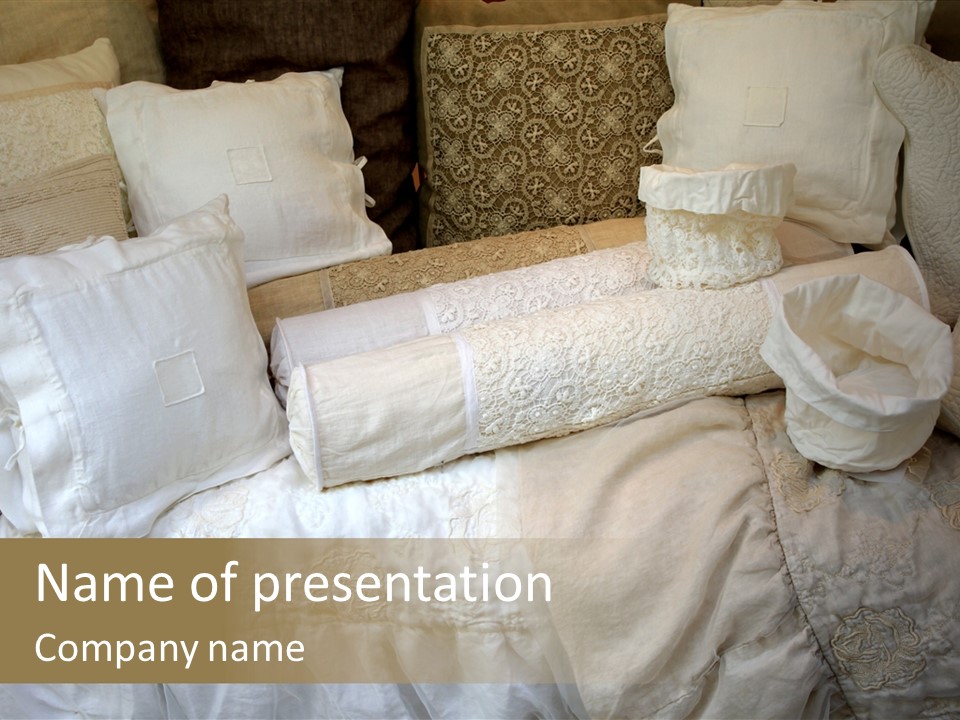 A Bunch Of Pillows On A Bed With A Name Of Presentation PowerPoint Template