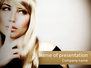 A Beautiful Blond Woman With A Finger On Her Lips PowerPoint Template