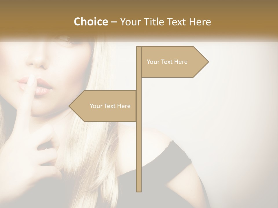 A Beautiful Blond Woman With A Finger On Her Lips PowerPoint Template