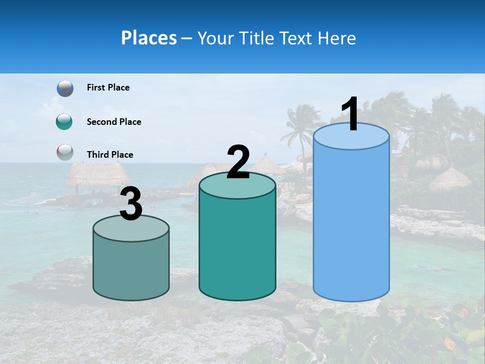 A Tropical Island With Palm Trees And Thatched Huts PowerPoint Template