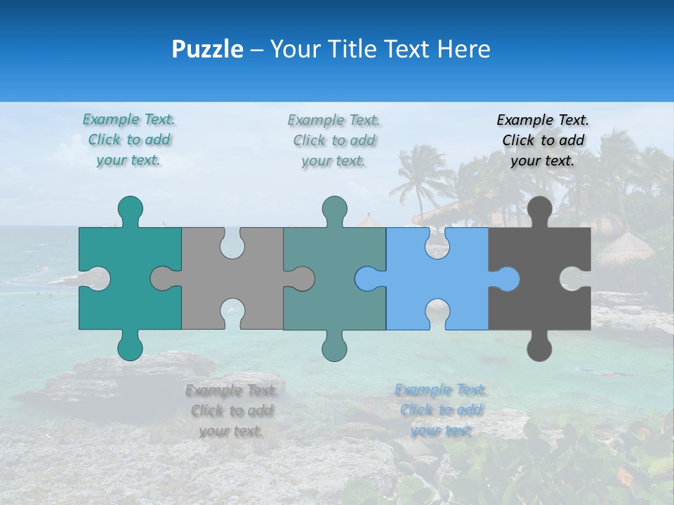 A Tropical Island With Palm Trees And Thatched Huts PowerPoint Template