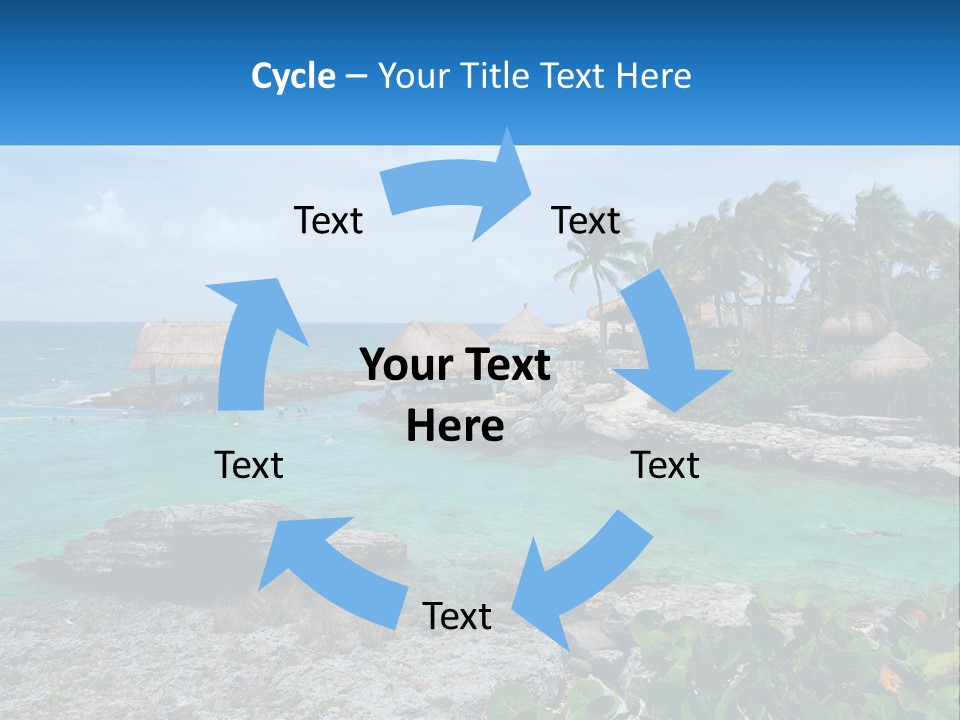 A Tropical Island With Palm Trees And Thatched Huts PowerPoint Template