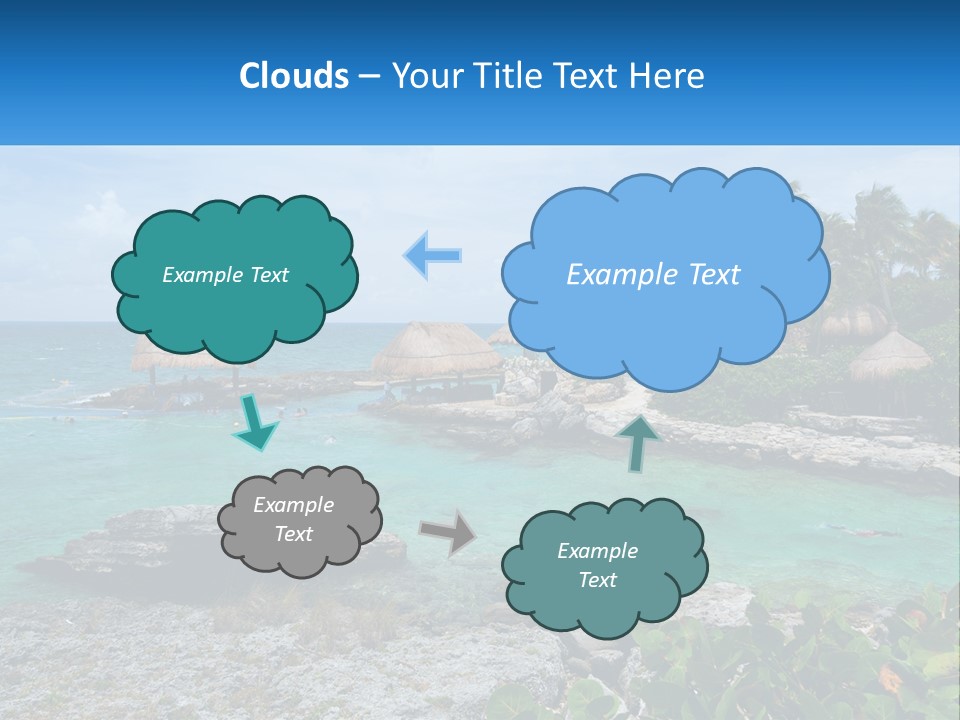 A Tropical Island With Palm Trees And Thatched Huts PowerPoint Template
