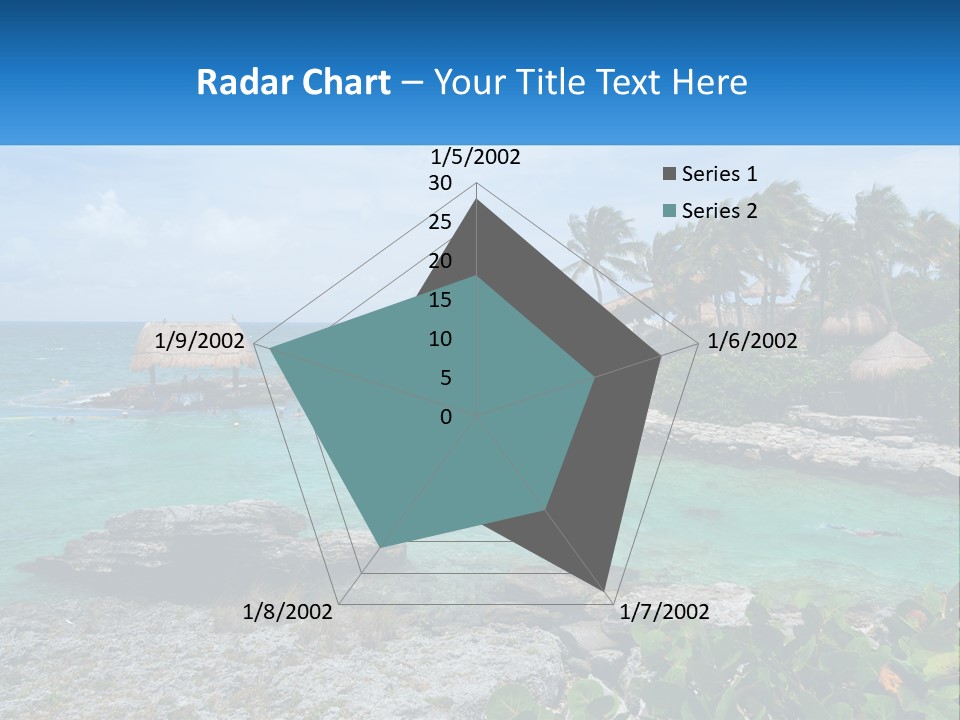 A Tropical Island With Palm Trees And Thatched Huts PowerPoint Template