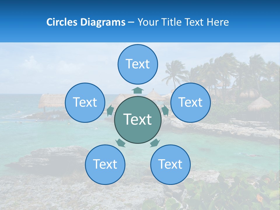 A Tropical Island With Palm Trees And Thatched Huts PowerPoint Template