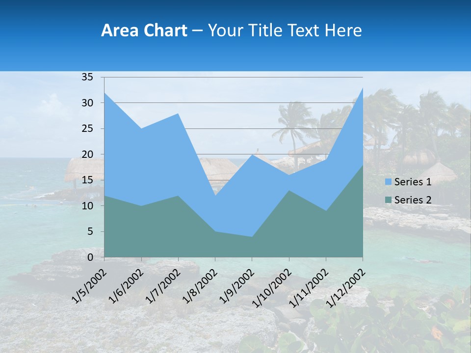 A Tropical Island With Palm Trees And Thatched Huts PowerPoint Template