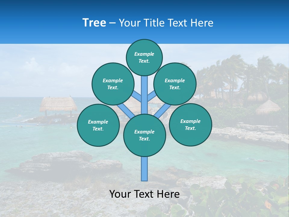 A Tropical Island With Palm Trees And Thatched Huts PowerPoint Template