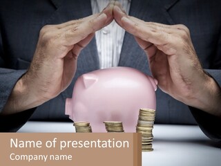 A Man Putting Money Into A Piggy Bank PowerPoint Template