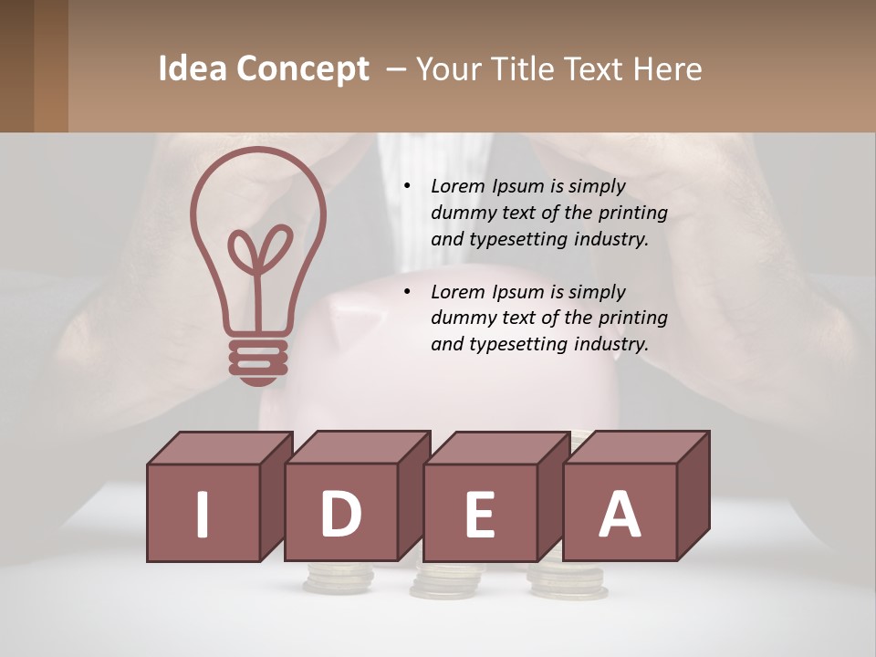 A Man Putting Money Into A Piggy Bank PowerPoint Template