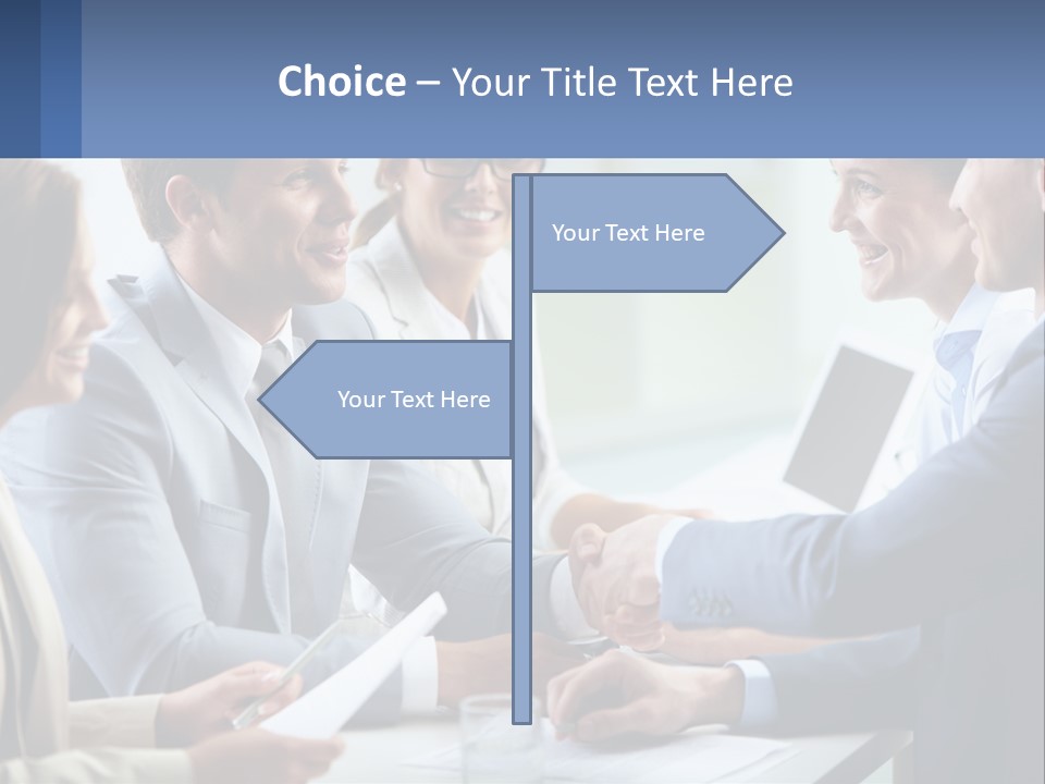 A Group Of Business People Shaking Hands Over A Table PowerPoint Template