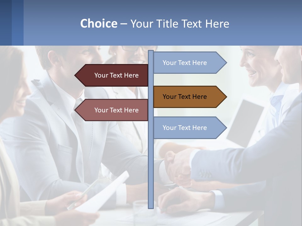 A Group Of Business People Shaking Hands Over A Table PowerPoint Template
