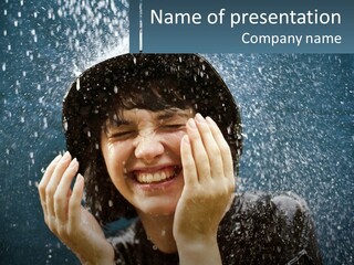 A Woman Smiling Under An Umbrella In The Rain PowerPoint Template