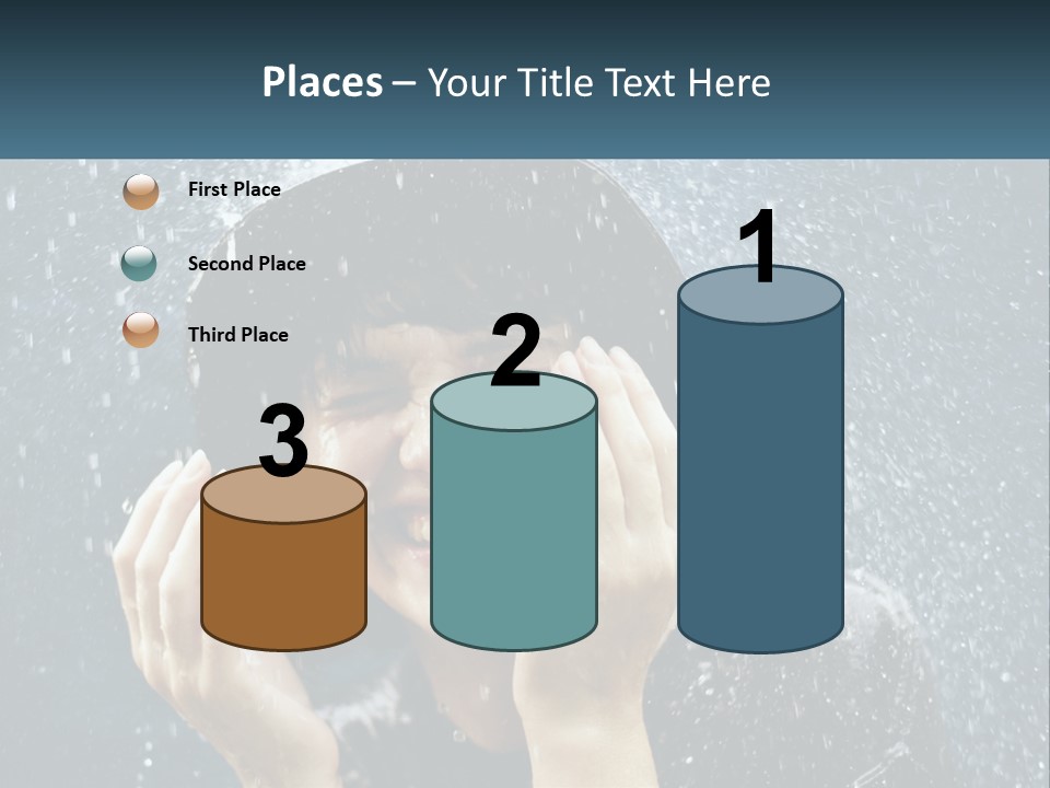 A Woman Smiling Under An Umbrella In The Rain PowerPoint Template