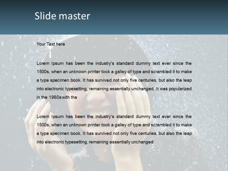 A Woman Smiling Under An Umbrella In The Rain PowerPoint Template