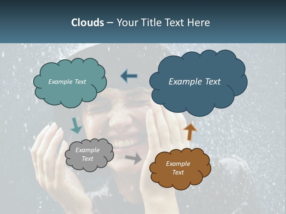 A Woman Smiling Under An Umbrella In The Rain PowerPoint Template