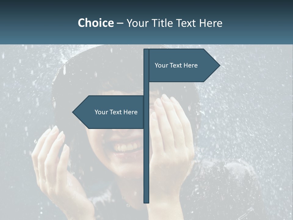 A Woman Smiling Under An Umbrella In The Rain PowerPoint Template
